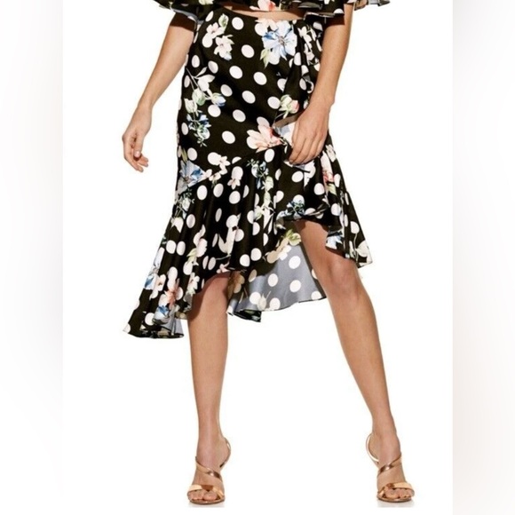 Alexia Admor Dresses & Skirts - Alexia Admor Black Floral Flounce Skirt Asymmetrical Coquette Romantic